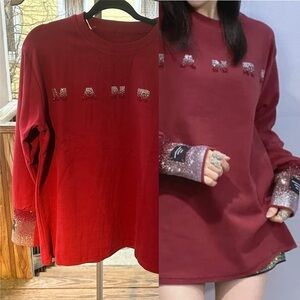 Red Sequin Embellished Sweatshirt